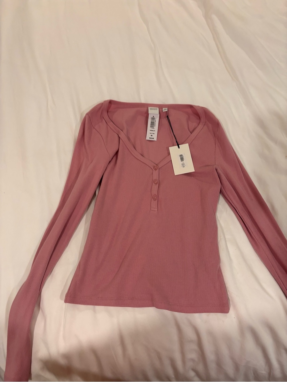Aritzia Long-Sleeve Ribbed Henley Top in Dusty Rose